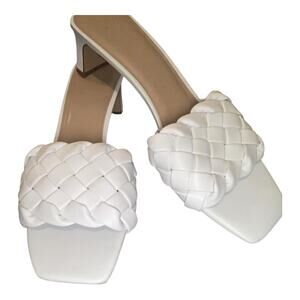 H&M womens 6.5 white braided mules open square toes 5cm white heels